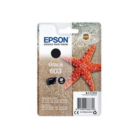 Epson Singlepack Black 603 Tinta - Eredeti - Fekete - Epson - Expression Home Xp-2100 - Xp-2105 - Xp-3100 - Xp-3105 - Xp-4100 - Xp-4105 - Workforce Wf-2850dwf,... - 1 Darab(Ok) - Standard Hozam