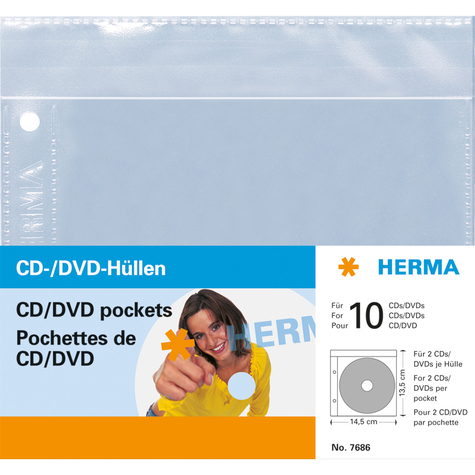 Herma Cd/Dvd Tok - 145x135 Mm 5 Tok - Védőborító - 2 Lemez - Átlátszó - Polipropilén (Pp) - 120 Mm - 145 Mm