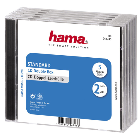 Hama Cd Double Jewel Case Standard - 5 Darabos Csomagolás - 2 Lemez - Átlátszó