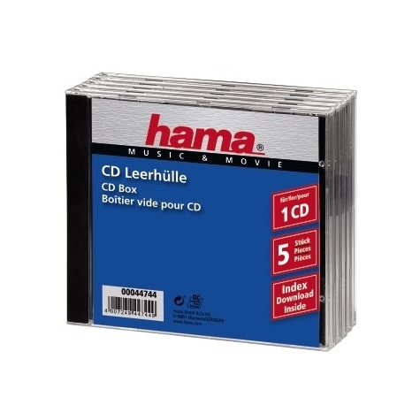 Hama Cd Jewel Case Standard - 5 Darabos Csomag - C-Hüvelyes Tok - 1 Lemez - Fekete - Átlátszó - Polisztirol - 140 Mm - 10.4 Mm