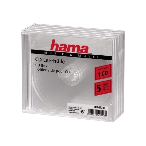 Hama Cd/Cd-Rom Tokok - Átlátszó - 5 Csomag - 1 Lemez - Átlátszó