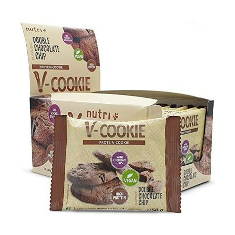 Nutri+ Vegán V-Cookies, 12 X 50 G Fehérje Süti, Dupla Csokoládé Chips, Dupla Csokoládé Chips