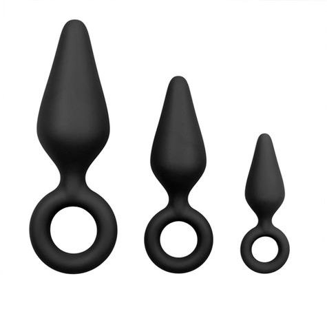 Anal Plug : Black Butt Plugs With Pull Ring Set