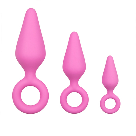 Anal Plug : Pink Butt Plugs With Pull Ring Set