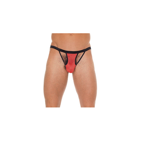 Men Briefs : Mens Black G-String With Red Pouch