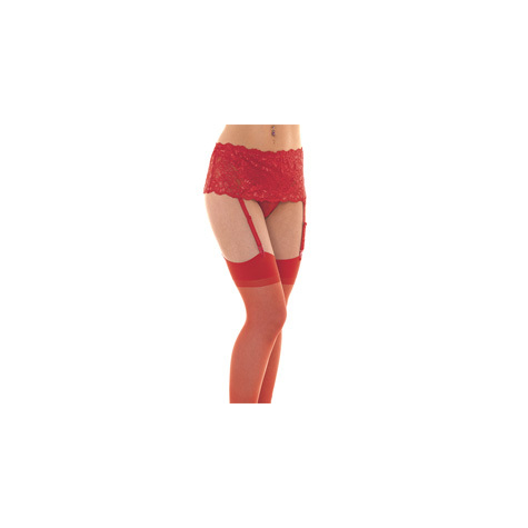 Suspender Stockings :Red Floral Suspender Belt With Stockings