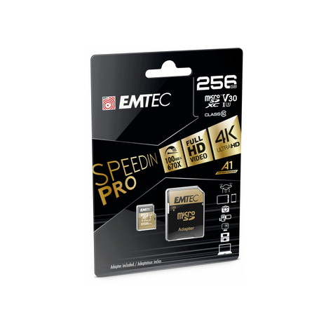 Emtec Microsdxc 256gb Speedin Pro Cl10 100mb/S Fullhd 4k Ultrahd 100 Mb/S
