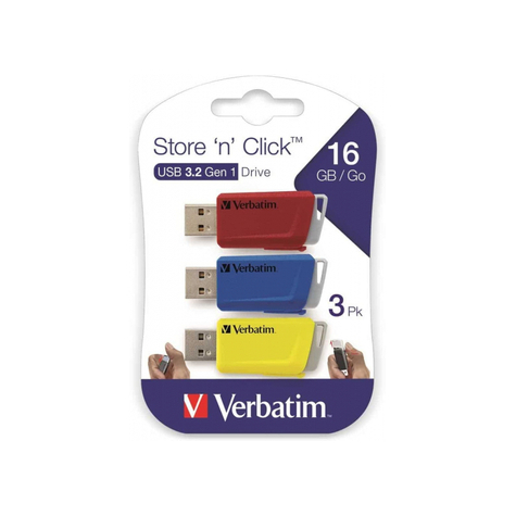 Verbatim Store 'N' Click -Usb 3.2 Gen1 - 3x16 Gb - Piros/Kék/Sárga - 16 Gb